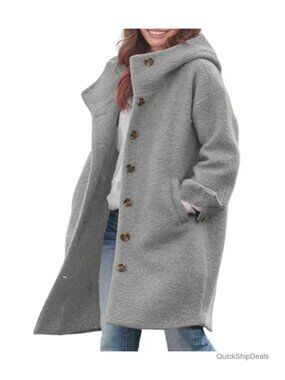 Wool Blend Hooded Pea Coat Single Breasted Long Winter Trench